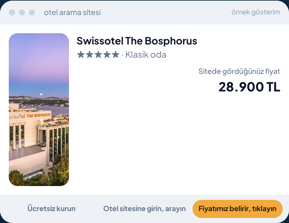 Otel sayfasında vergiler dahil toplam